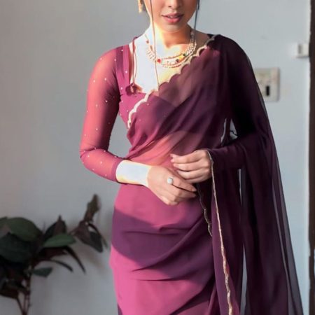 Pleasant 1-Minute Ready To Wear Purple Georgette Saree