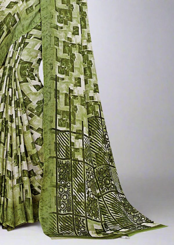 Designer Chiffon Saree with Pista Abstract Pattern