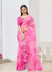 Abstract Printed Pink Fine Organza Saree with Luxe Stone Embellished Cutwork Border