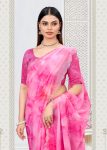 Abstract Printed Pink Fine Organza Saree with Luxe Stone Embellished Cutwork Border