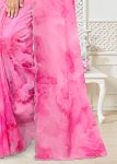 Abstract Printed Pink Fine Organza Saree with Luxe Stone Embellished Cutwork Border