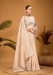 Beige Crushed Organza Saree Adorned with Exquisite Embroidery and Cutwork Border