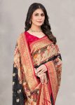 Black Satin Silk Saree with Traditional Ethnic Motifs, Intricate Zari Pallu, and Butti Embellishments