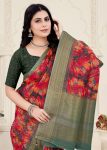 Black Zari Border Crush Silk Saree with Digital Floral Design and Tassels