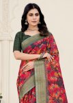 Black Zari Border Crush Silk Saree with Digital Floral Design and Tassels