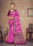 Chic Organza Saree with Artistic Rani Abstract Prints, Zari Accents, and Butta Detailing