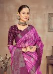 Chic Organza Saree with Artistic Rani Abstract Prints, Zari Accents, and Butta Detailing