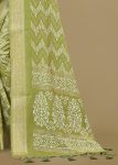 Chic Pista Cotton Saree with Zig Zag Ethnic Prints, Foil Details, and a Zari Border