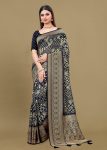 Classic Black Pure Satin Silk Saree Adorned with Ethnic Designs, Zari Woven Border Highlight with Butti