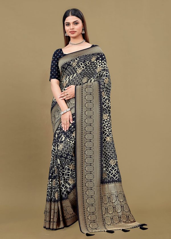 Classic Black Pure Satin Silk Saree Adorned with Ethnic Designs, Zari Woven Border Highlight with Butti