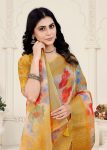 Digital Abstract Printed Gold Crushed Silk Saree Adorned with Zari Border and Tassels