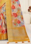 Digital Abstract Printed Gold Crushed Silk Saree Adorned with Zari Border and Tassels