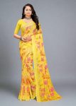 Elegant Yellow Floral Abstract Printed Chiffon Saree with Defined Border