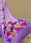 Floral-Printed Lavender Linen Silk Saree with Exquisite Zari Woven Border