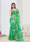 Green Abstract Print Fine Organza Saree with Intricately Embellished Border