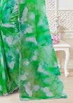 Green Abstract Print Fine Organza Saree with Intricately Embellished Border