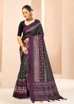 Grey Digital Ikat Print Saree with Mirror & Sequin Details and Khatha Work