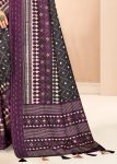 Grey Digital Ikat Print Saree with Mirror & Sequin Details and Khatha Work