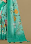 Jungle Green Linen Silk Saree Adorned with Floral Patterns and Zari Border