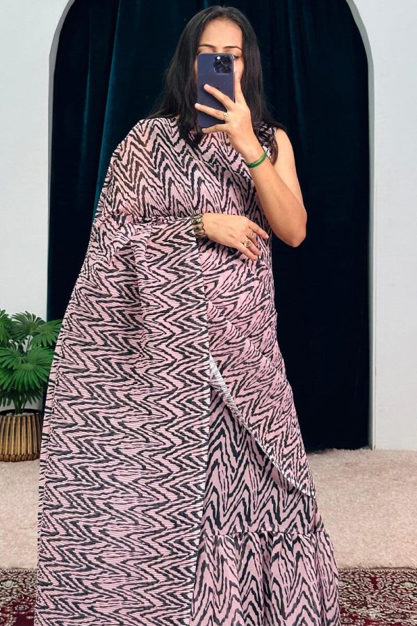 Trendy Baby Pink 1-Minute Ready To Wear Georgette Gown Saree