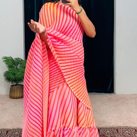 Pretty Pink 1-Minute Ready To Wear Georgette Gown Saree