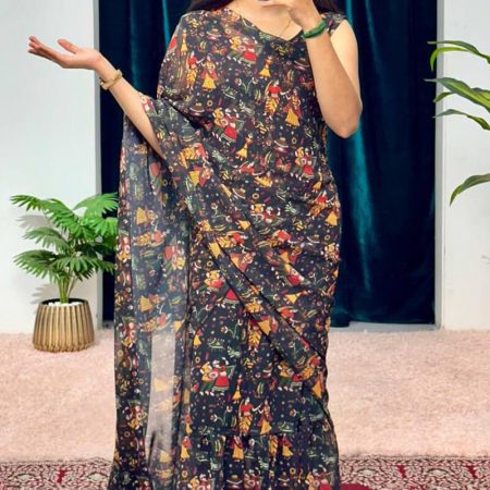 Sizzling Black 1-Minute Ready To Wear Georgette Gown Saree