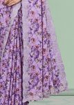 Lavender Silk Georgette Saree with Abstract Floral Design and Cutwork Embroidery Border