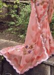 Peach Floral Hand Painted Organza Designer Embroidered Border Saree with Cutwork