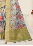 Multicolor Crushed Silk Saree with Digitally Printed Floral Patterns and Zari Embellished Border