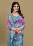 Multicolor Organza Saree with Artistic Abstract Patterns, Rich Zari Weave Border and Butta