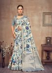 Multicolor Organza Saree with Floral Designs, Gleaming Zari Borders and Butta Work