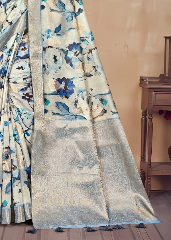 Multicolor Organza Saree with Floral Designs, Gleaming Zari Borders and Butta Work