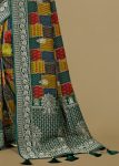 Multicolor Pure Tussar Silk Saree Featuring Ethnic Prints, Intricate Zari Border, and Butta Work