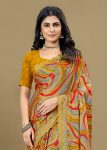 Multicolor Silk Georgette Saree with Ethnic Motifs Print, Embroidery, and Cutwork Border