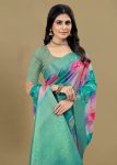 Organza Multicolor Saree with Abstract Motifs, Luxurious Zari Weaving Border and Rich Pallu