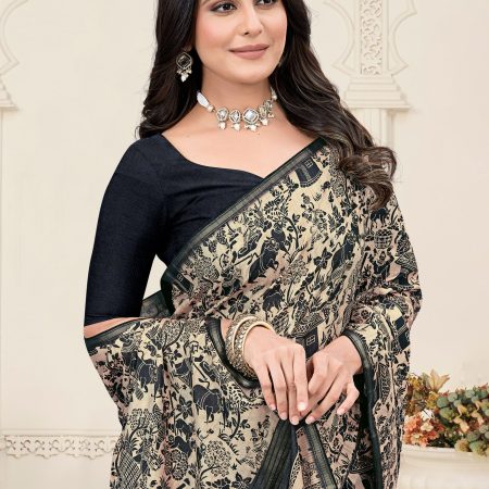 PichwaiPrintedBeigeTussarSilkSareeAdornedwithZariBorderandChitPallu-ZodiacSilk71013-Beige2