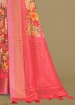 Pink Linen Silk Saree with Floral Patterns, Zari Weave Border, and Chit Pallu