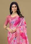 Pink Organza Saree Adorned with Abstract Prints, Zari Embellished Border and Buttas