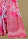 Pink Organza Saree Adorned with Abstract Prints, Zari Embellished Border and Buttas