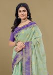 Pista soft Cotton Silk Saree with Digital Ethnic Prints and Zari Woven Border with Butti