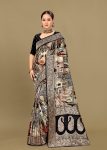 Pure Georgette Saree in Multicolor with Ethnic Digital Designs, Zari Borders, and Butta Work