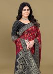 Pure Tussar Silk Saree with Bold Maroon Ikat Digital Prints, Zari Woven Border, and Refined Butta Accents