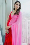 Trendy 1-Minute Ready To Wear Red and Pink Georgette Saree