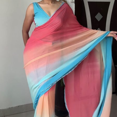 Stunning 1-Minute Ready To Wear Multi Color Georgette Saree