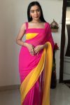 Phenomenal 1-Minute Ready To Wear Pink And Yellow Satin Saree