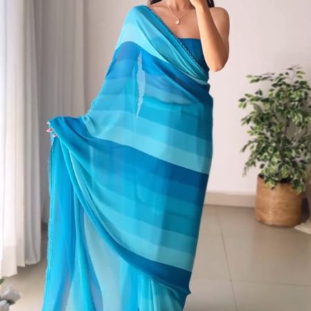 Marvellous 1-Minute Ready To Wear Firozi Georgette Saree