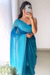 Marvellous 1-Minute Ready To Wear Firozi Georgette Saree