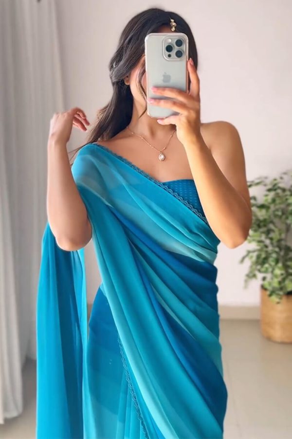 Marvellous 1-Minute Ready To Wear Firozi Georgette Saree