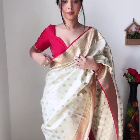 Attractive 1-Minute Ready To Wear Beige Soft Silk Saree