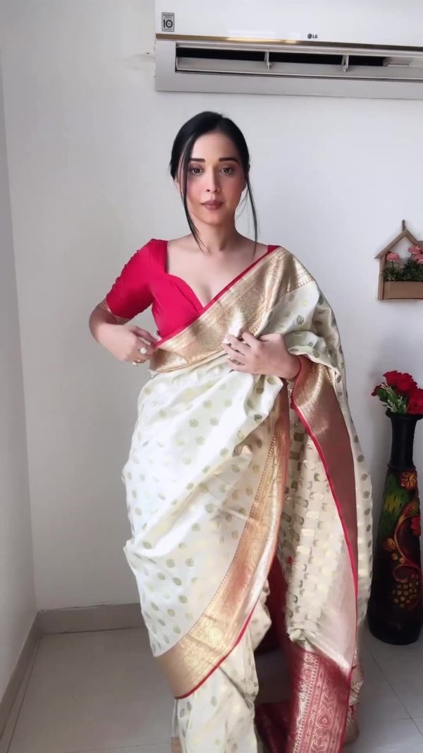 Attractive 1-Minute Ready To Wear Beige Soft Silk Saree